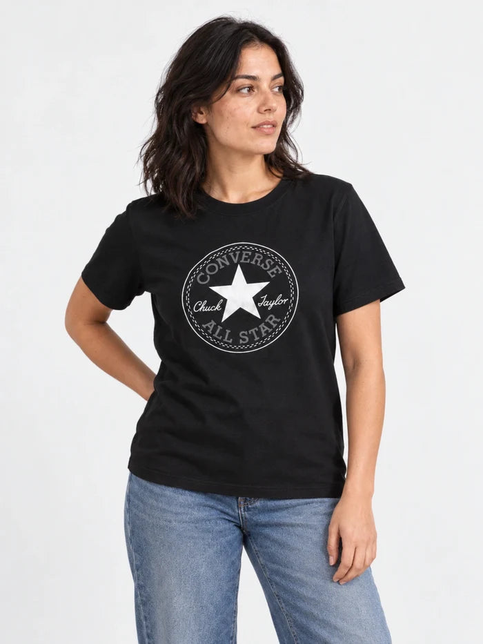 Remera Converse Patch Mujer Estilo Retro Negro — vista principal