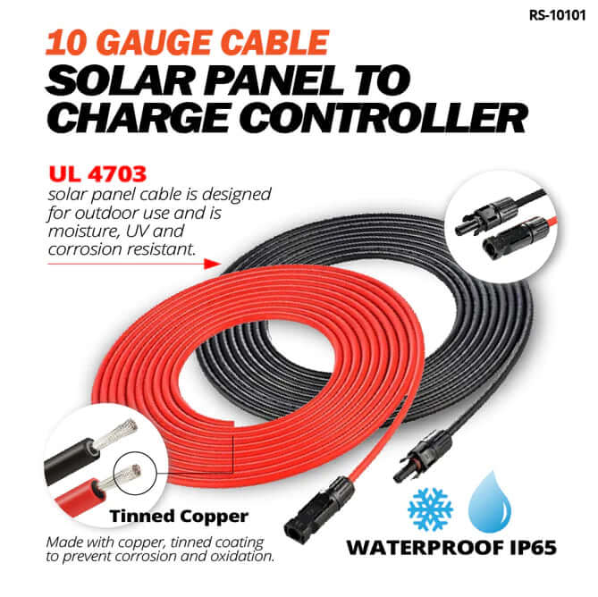 10 Gauge 20 Feet Cable Connect Solar Panel to Charge Controller