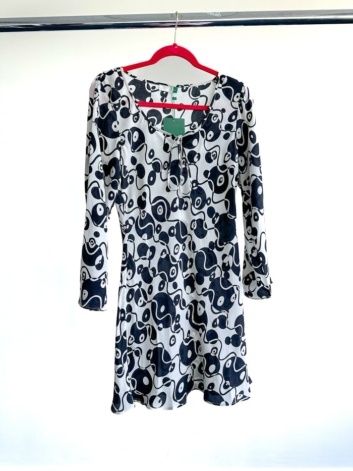 Rixo London Celeste Psychedelic Monochrome Klimt Silk Summer Mini Dress - House Of Huntington