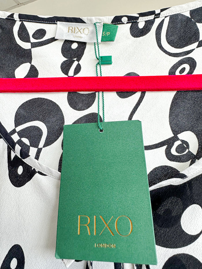Rixo London Celeste Psychedelic Monochrome Klimt Silk Summer Mini Dress - House Of Huntington