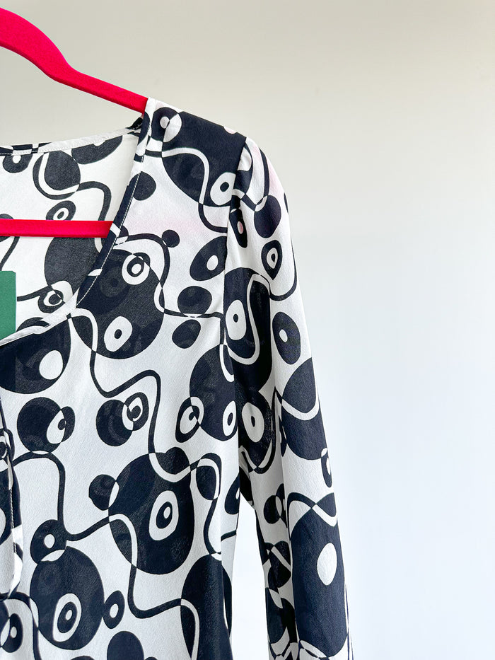 Rixo London Celeste Psychedelic Monochrome Klimt Silk Summer Mini Dress - House Of Huntington