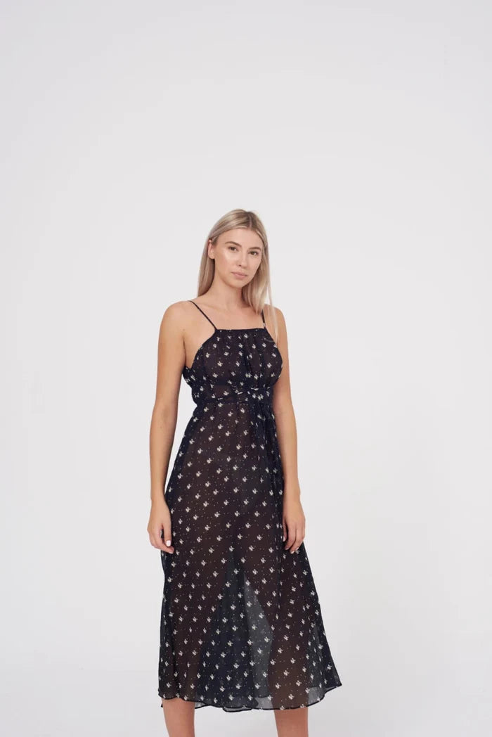 Rixo London Misty Black Ditsy Floral Print Summer Wrap Dress - House Of Huntington