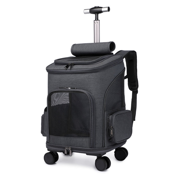 Dark Grey Rolling Pet Backpack Carrier with trolley wheels