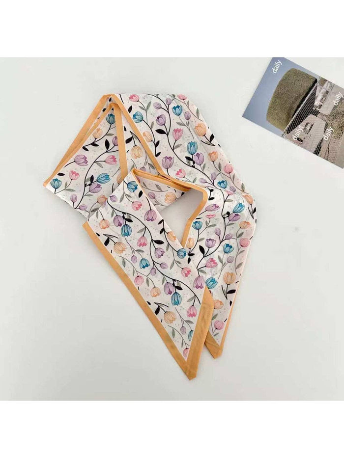Scarvii - Tulip Floral Print Skinny Scarf: Green