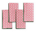 SET OF 4 PINK PALM NAPKINS, GREEN BORDER