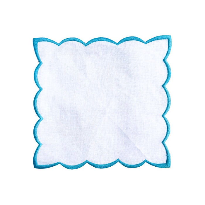 SET OF 8 TURQUOISE SCALLOPED COCKTAIL NAPKINS