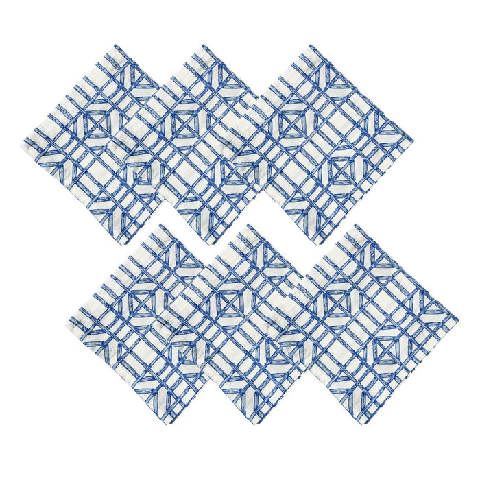 SET OF SIX BLUE BAMBOO TRELLIS NAPKINS