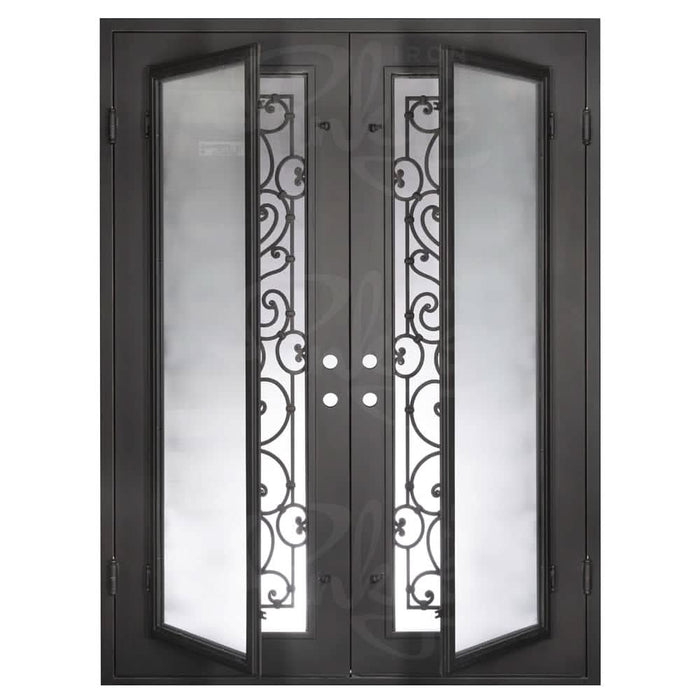 Shavo architectural iron double square top door with glass.