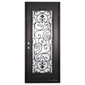 Shavo thermally broken single flat door with decorative ironwork in bronze color.