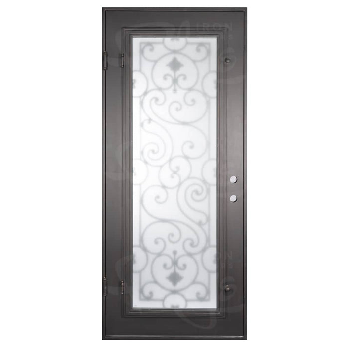 Shavo single flat exterior door thermally broken with metal ironwork in black color.
