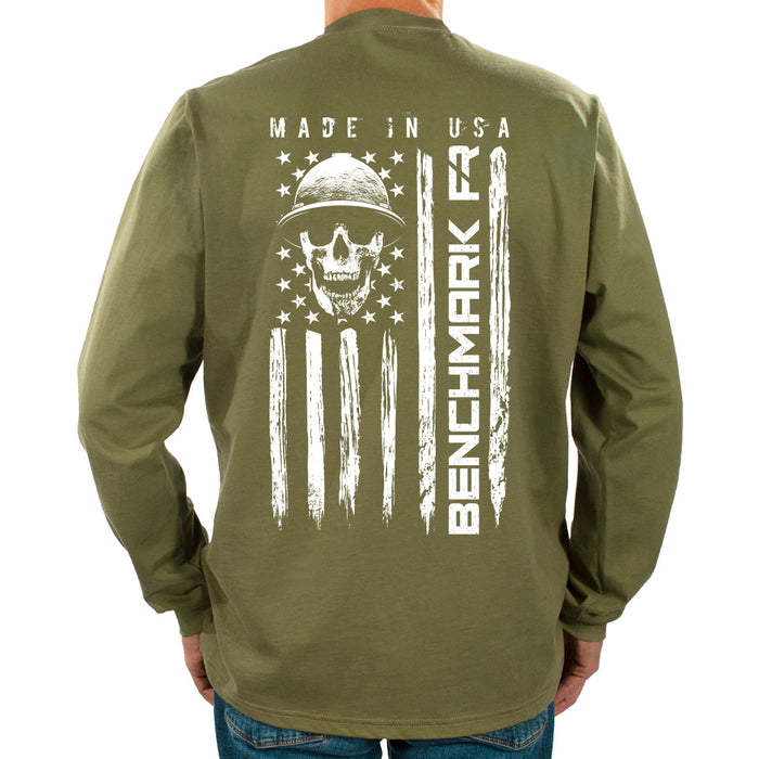 army green skull flag flame resistant shirt