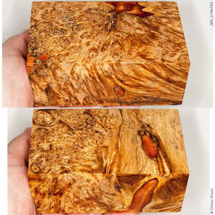 Stabilized wood golden amboyna burl block