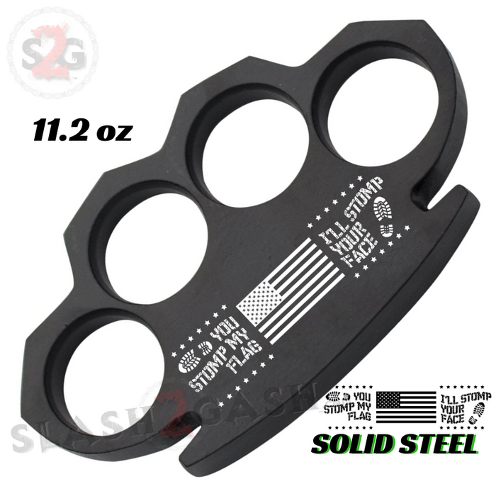 USA American Flag STOMP - Steam Punk Brass Knuckles Paper Weight - 11.2 oz Solid Steel