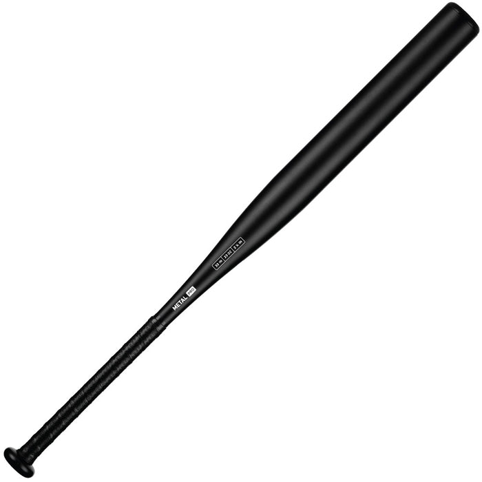 The StringKing Metal Pro (-10) Fastpitch Softball Bat: SKMTLPRFP10 features a sleek black aluminum alloy build and textured grip handle, shown diagonally on a white background. This StringKing bat offers outstanding performance and durability.