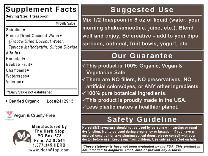 Organic Strong Bones Powder - Back Label