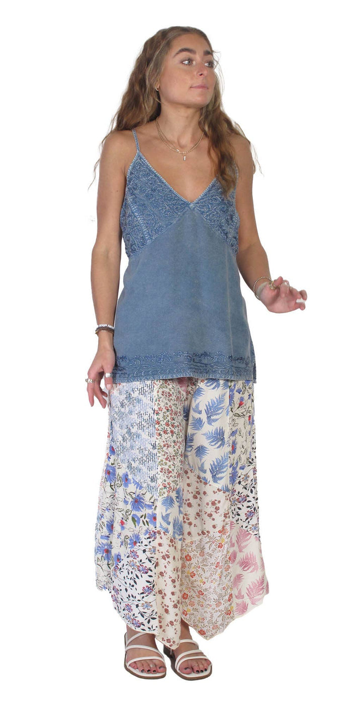 SUMMER SALE! Capri Palazzo Pants in Patchwork Printed Rayon: Ivory