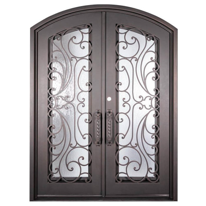 Sunset with Handgrip arched top double entry door in black with glass and thermal break.