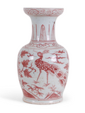 TERRACOTTA PINK PEACOCK MOTIF CHINOISERIE VASE