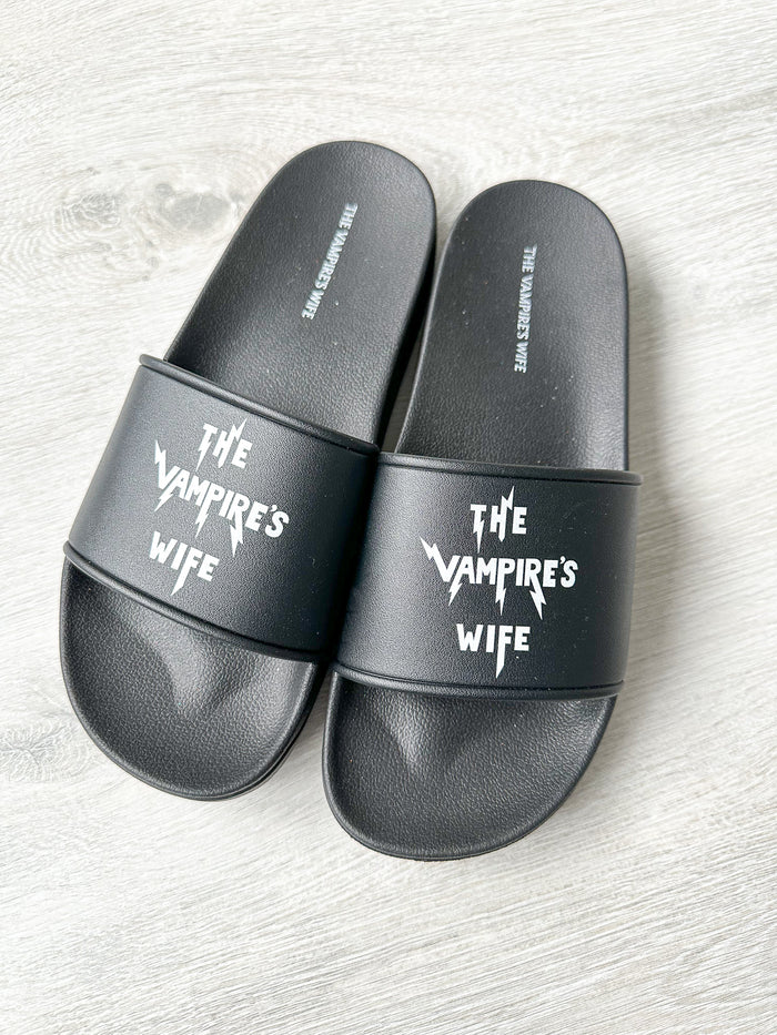 The Vampire's Wife Mens Black Logo Detail Sandals Sliders - House Of Huntington