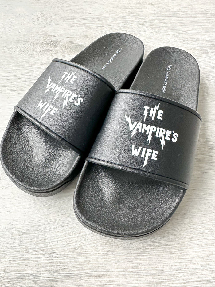 The Vampire's Wife Mens Black Logo Detail Sandals Sliders - House Of Huntington