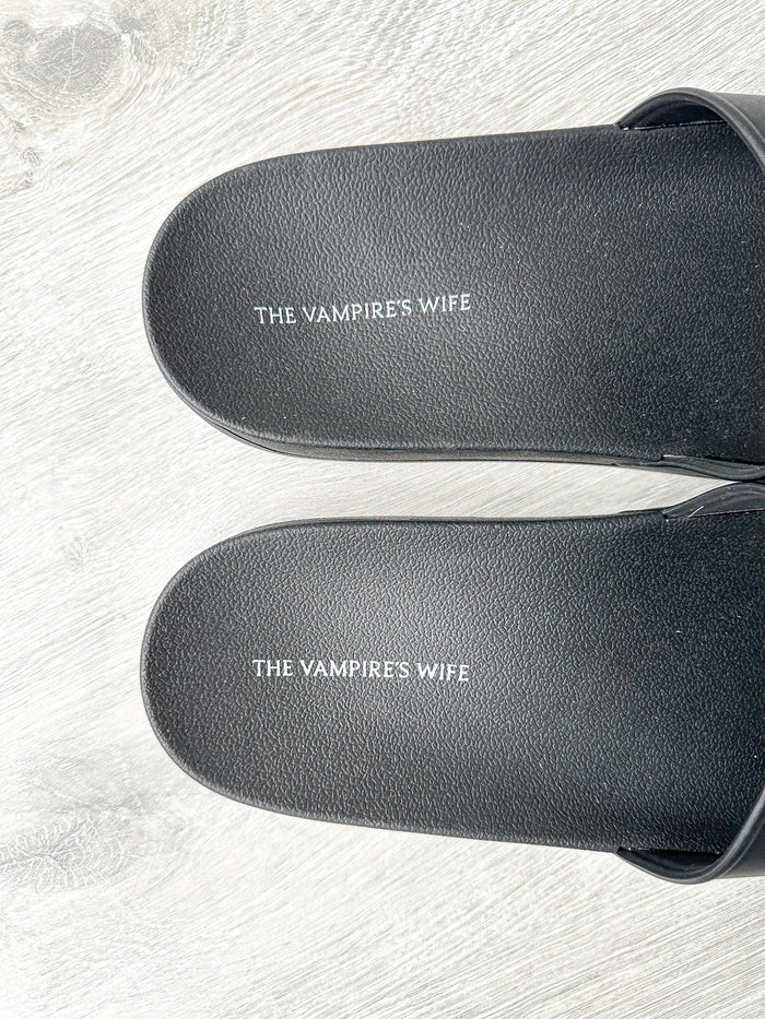The Vampire's Wife Mens Black Logo Detail Sandals Sliders - House Of Huntington