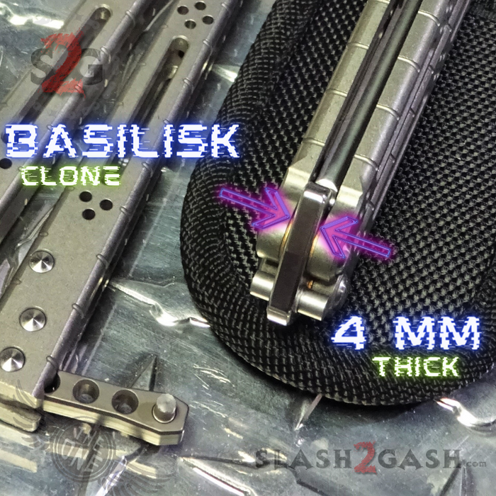 Titanium Balisong The ONE Butterfly knife w/ Bushings - (clone) Lizard Silver/Gray Mirror Blade