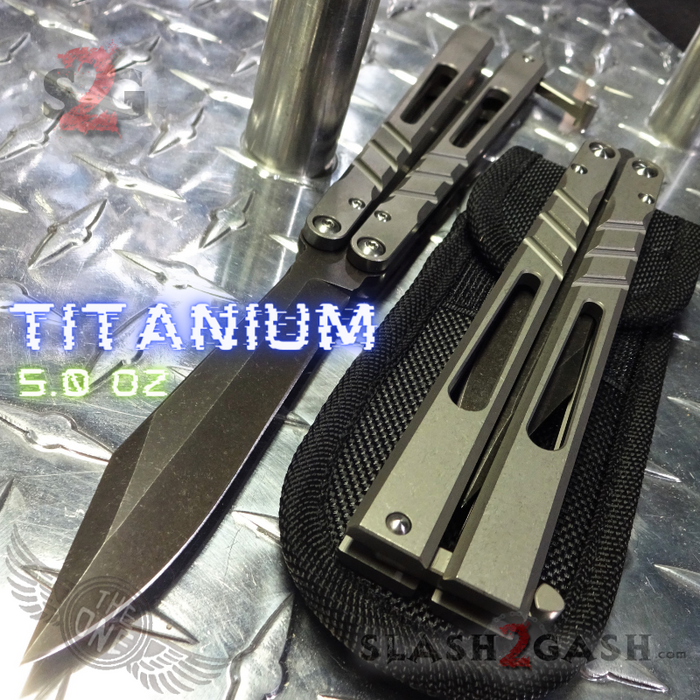 The ONE CHAB clone Butterfly Knife D2 TITANIUM Handle Balisong - Stonewash Black Blade