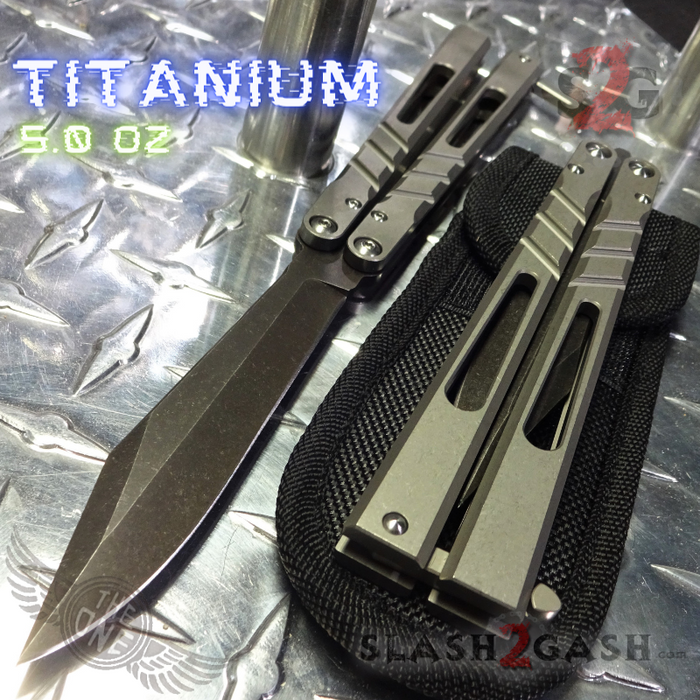 The ONE CHAB clone Butterfly Knife D2 TITANIUM Handle Balisong - Stonewash Black Blade