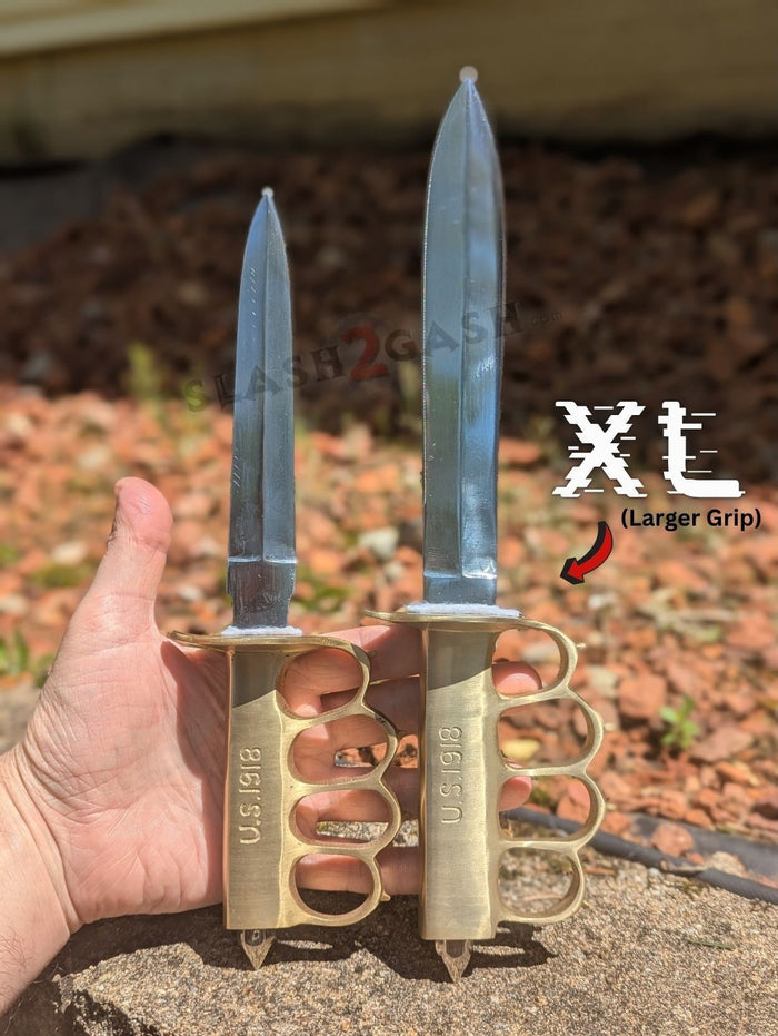 Trench Knife 11 or 13 Inch Carbon Steel Dagger Real Brass Knuckles - 2 sizes