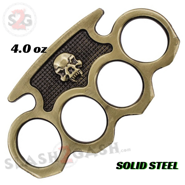 Vampire Skull Brass Knuckles Duster Steel Paperweight - Antiqued Brass/Bronze