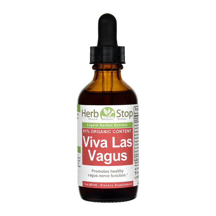 Herb Stop Viva Las Vagus liquid herbal extract bottle on a plain white background.