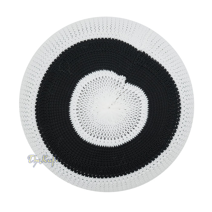 White Black with Brown Stripes Nylon Stretchy Beanie Kufi Topi Skull Cap
