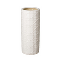 WHITE PAINTED CERAMIC UMBRELLA STAND WITH CANE DETAIL