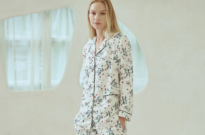 Women's Bamboo Long Sleeve Button-up Pj Set - Bye Bye Birdie