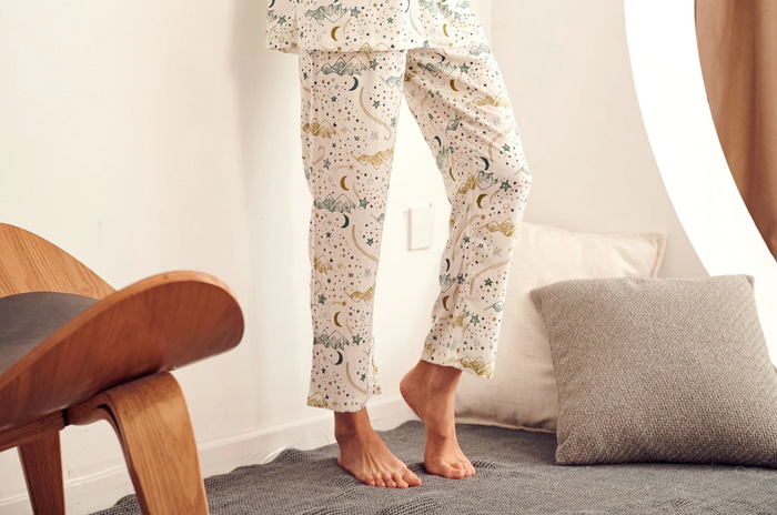 Women's Bamboo Pima 3/4 Sleeve Nursing PJ Set - Stars White